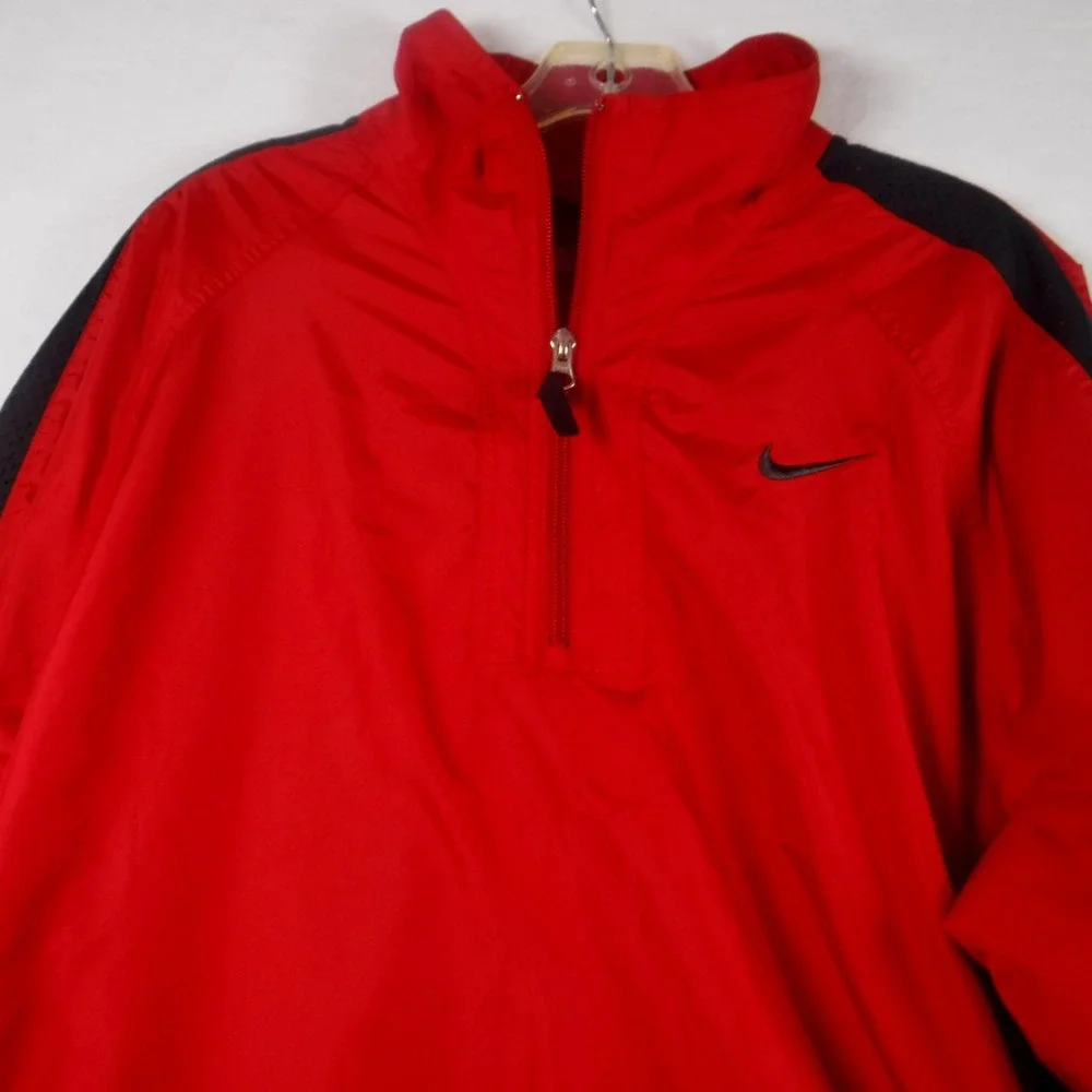 Nike Mens XL Quarter Zip Windbreaker Red Black Mesh Lined Pullover Jacket Hiking